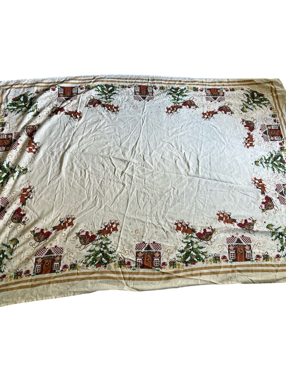 Huntington Home Christmas Santa Sleigh Cotton Table Cloth 57x82